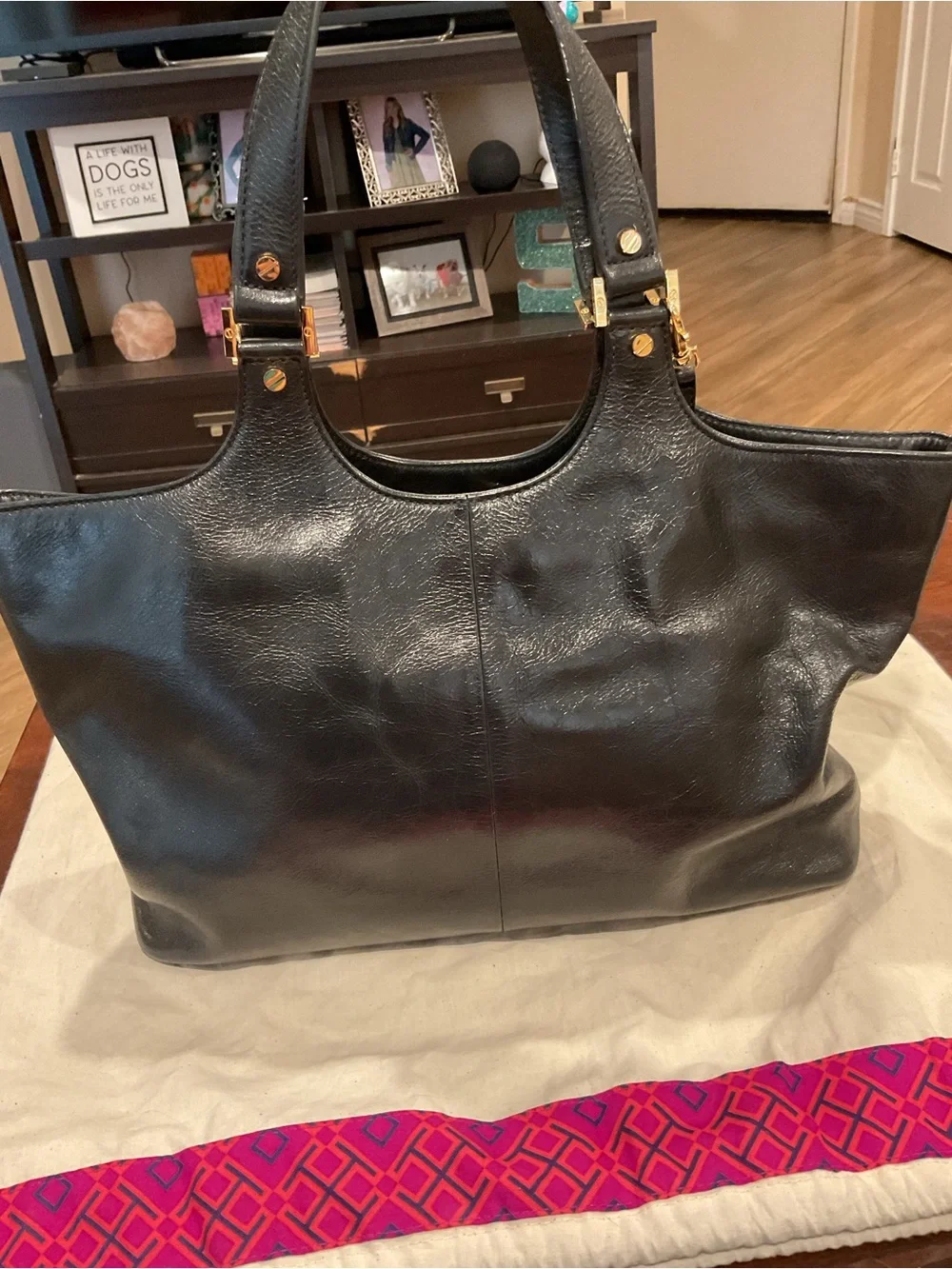 Tory Burch Black Leather Logo Tote